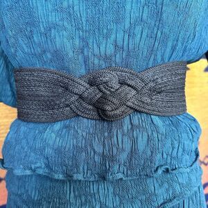 Vintage 80’s Black Woven Braided Belt. S/M. Taiwan R.O.C. Boho. Festival.